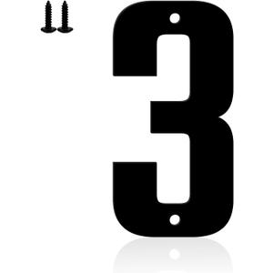 2 x 6" Aluminum House Numbers, Black Metal Address Door Numbers, Metal House Address Number for Outside, Modern Apartment Street Mailbox Number (3)