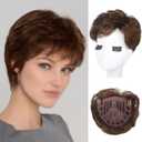 REECHO Hair Topper for Women - 100% Japanese Revolutionary Fiber Short Toupee Wiglet Topper Hairpiece for Women with Thinning Hair Loss Lightweight Large Base for Full Coverage - Dark Chocolate Brown