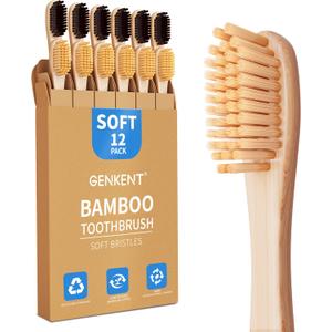 GENKENT Bamboo Toothbrushes 12 Pack Natural Toothbrushes BPA Free Soft Bristles Toothbrush Eco Friendly Charcoal Toothbrush for Travel