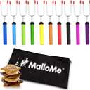 MalloMe Smores Sticks for Fire Pit-Rotating 34 inch Marshmallow Roasting Sticks Smores Kit Outdoor -Accessories for Campfire- Smore Skewers Hot Dog Fork, Camping Essentials Bonfire Gear Long (10 Pack)