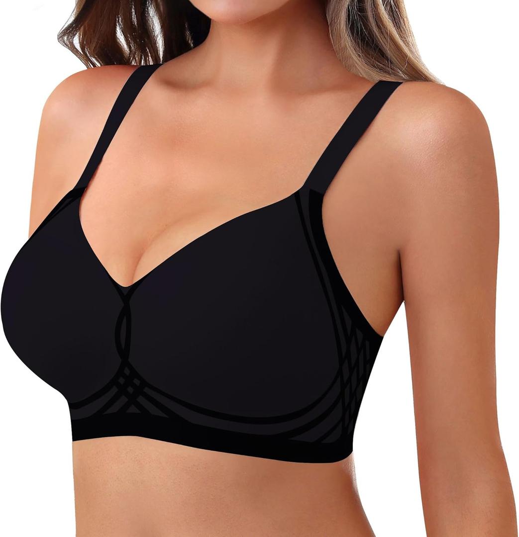 As Fairy Womens Wireless Bra Push Up Bra for Women Seamless No Underwire Bras Regular & Plus Size (Medium, Black)