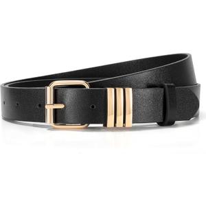 WERFORU Women Leather Belt Fashion Leather Waist Belt for Jean Dress with Gold/Silver Buckle (Black)