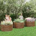 4 Pack Brown 2x2FT Round Corrugated Galvanized Steel Raised Garden Bed Outdoor, Metal Above Ground Garden Bed for Vegetables and Flowers, Raised Beds for Gardening-2x2FTx10Inch