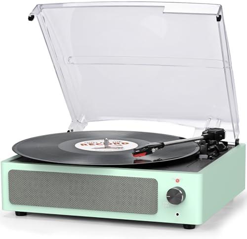 Record Player for Vinyl with Speakers Turntable Vinyls Records Belt-Driven Turntables 3-Speed 3 Size Wireless Bluetooth Headphone AUX-in RCA Line LP Vinyl Players Auto Stop New Sleek Pale Green