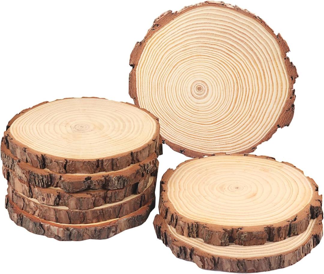 8 PCS 7-8 Inch Natural Wood Slices, Unfinished Pine Wood Circles with Barks for Coasters, DIY Crafts, Christmas Rustic Wedding Ornaments and Centerpieces by GNIEMCKIN