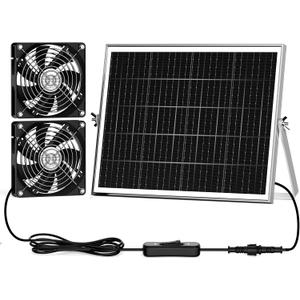 5.5'' Solar Greenhouse Fan 2 Kit, 30W Solar Powered Exhaust and Intake Chicken Coop Fan, Strong Airflow & Waterproof, 16.5 ft Cord, for Outdoor Shed Air Circulation and Ventilation, No Battery