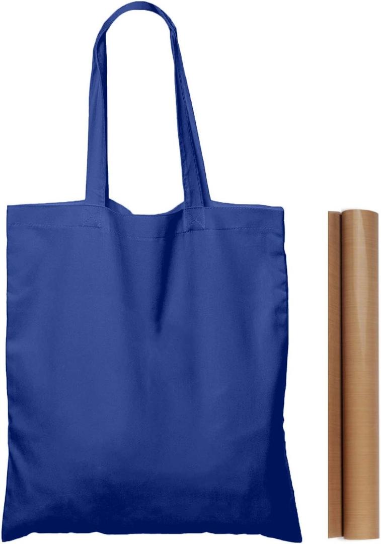 NPBAG 15 Pack 15'' X 16'' Blue Cotton Tote Bags, Lightweight Blank Bulk Cloth bags with 1pc of PTFE Teflon Sheet (Medium)