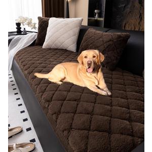 vctops Faux Fur Couch Cover for Dogs Fuzzy Pet Couch Covers for Sofa Checkered Dog Couch Covers for 3 Cushion Couch Sofa Pet Friendly Non Slip Sofa Cover Pet Blanket (Coffee,28"x82")