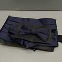Mens Formal Woven Satin Cummerbund Pre-Tied Bowtie Hanky set - Many Solid Colors, Navy