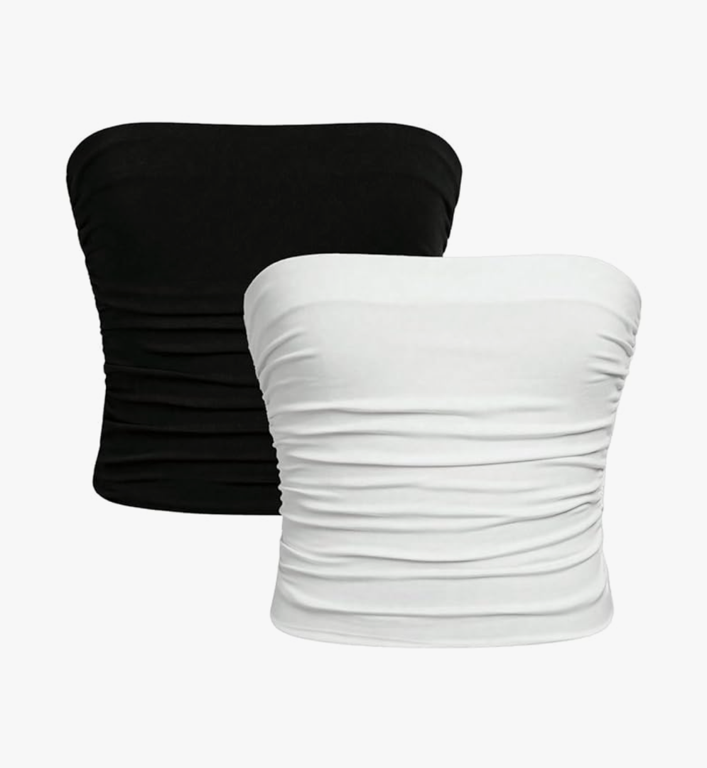 Milumia Girl's 2 Pack Tube Top Ruched Strapless Going Out Basic Bandeau Tops
size: small