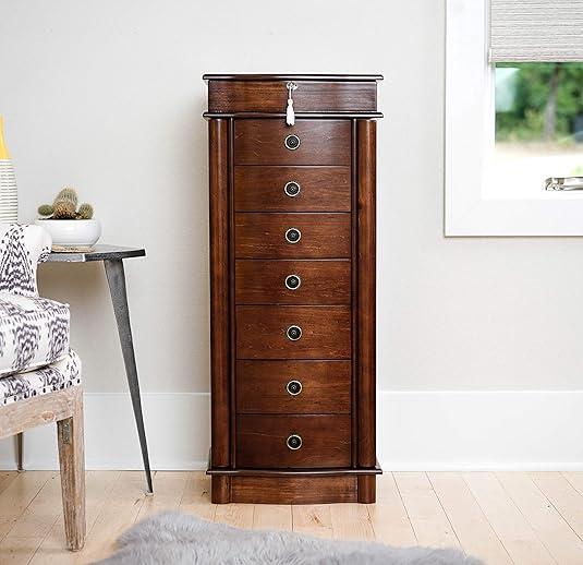 Hives and Honey Noelle Standing Jewelry Armoire, Locking Organizer with Mirror, 7 Drawers, Side Doors, Necklace Hooks, Ring Rolls, Jewelry Box for Earrings, Bracelets, and More, Walnut Hives and Honey Noelle Standing Jewelry Armoire, Locking Organizer with Mirror, 7 Drawers, Side Doors, Necklace Hooks, Ring Rolls, Jewelry Box for Earrings, Bracelets, and More, Walnut