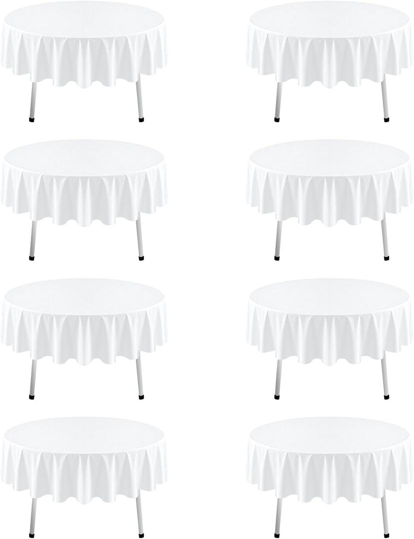 8 Pack White Round Tablecloth 60 Inch White Table Cloth for Round Tables, Reusable and Washable Polyester Tablecloth Stain Wrinkle Resistant Decorative Table Cover for Wedding Party Dining Banquet