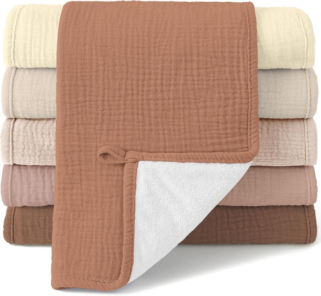 Bearmoss Muslin Burp Cloths, 100% Cotton Baby Burping Clothes, Large Extra Soft Absorbent for Unisex Newborn Boy and Girl, 20x10in, 6 Pack (Brown)
