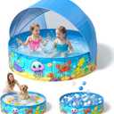 Foldable Kiddie Pool with Canopy 47IN Toddler Baby Pool with Detachable UPF 50+ Shade, Carry Bag Hard Plastic Foldable Swimming Pool Portable Summer Water Play Pool for Outdoor Backyard Beach