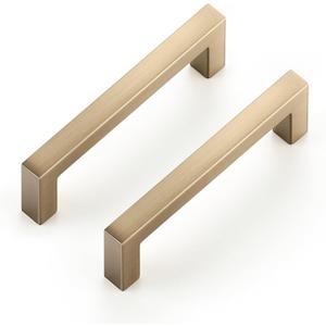 Ravinte Cabinet Handles Solid Slim Champagne Bronze 15 Pack 3 Inch Hole Center Square Bar Drawer Handles Kitchen Cabinet Pulls Drawer Kitchen Cabinet Hardware