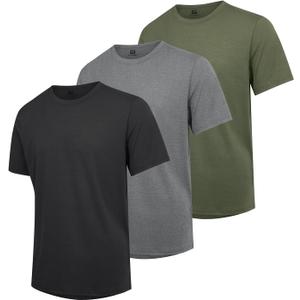 Mens T-Shirts Multi Pack Crewneck Cotton Tee Short Sleeve Classic Pullover Basic Summer Tops (Large, Style A-3 Pack-black, Dark Gray, Army Green)