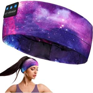 LC-dolida Sleep Headphones Bluetooth Headband Sleeping Wireless Headband Headphones with Thin HD Stereo Speakers Perfect for Side Sleepers, Sport, Yoga, Travel (Purple Starry)