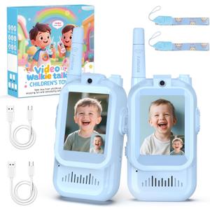 BlueFire Kids Walkie Talkies with Video  Screen Display Toy Radios with Voice Effects, One-on-One Pairing, Long Range  Birthday Toys Gifts for Boys & Girls Ages 312 (Blue)