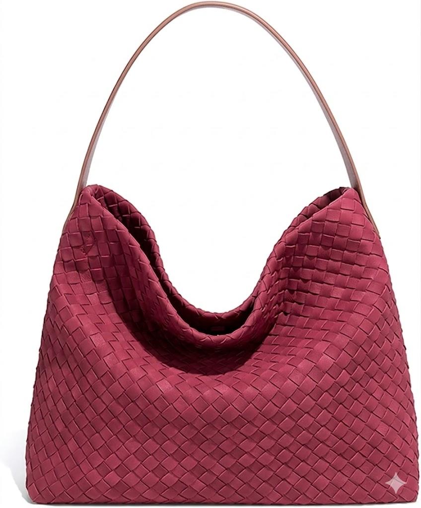 Woven Suede Hobo Bag for Women Trendy Slouchy Shoulder Tote Purse with Leather Crossbody Strap for Work Travel