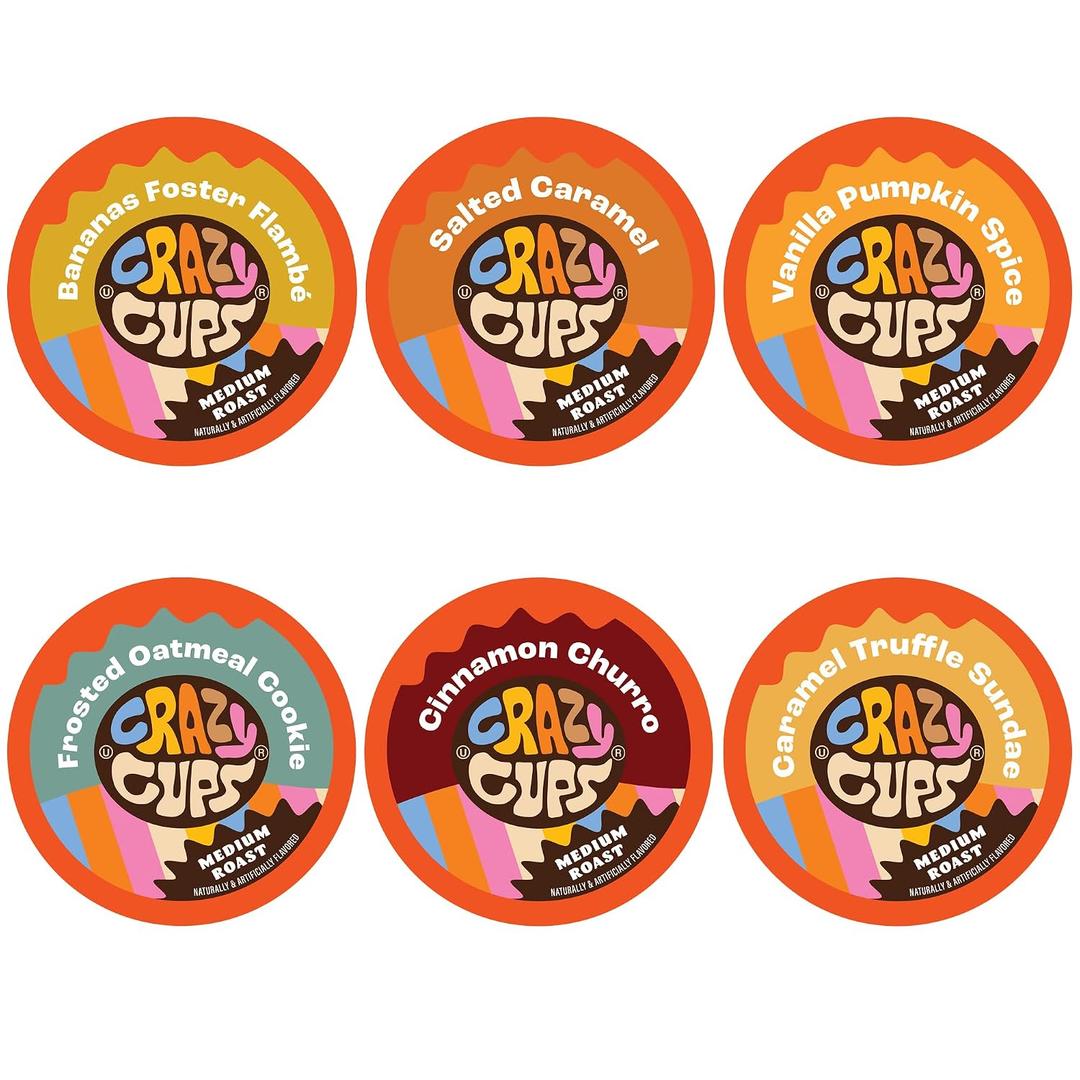 Crazy Cups Flavored Coffee Pods Variety Pack - Coffee Flavors for the Keurig K Cups Machine, Recyclable Single Serve Cups, 24 Count (Pack of 1) (EXP 06/25/28)