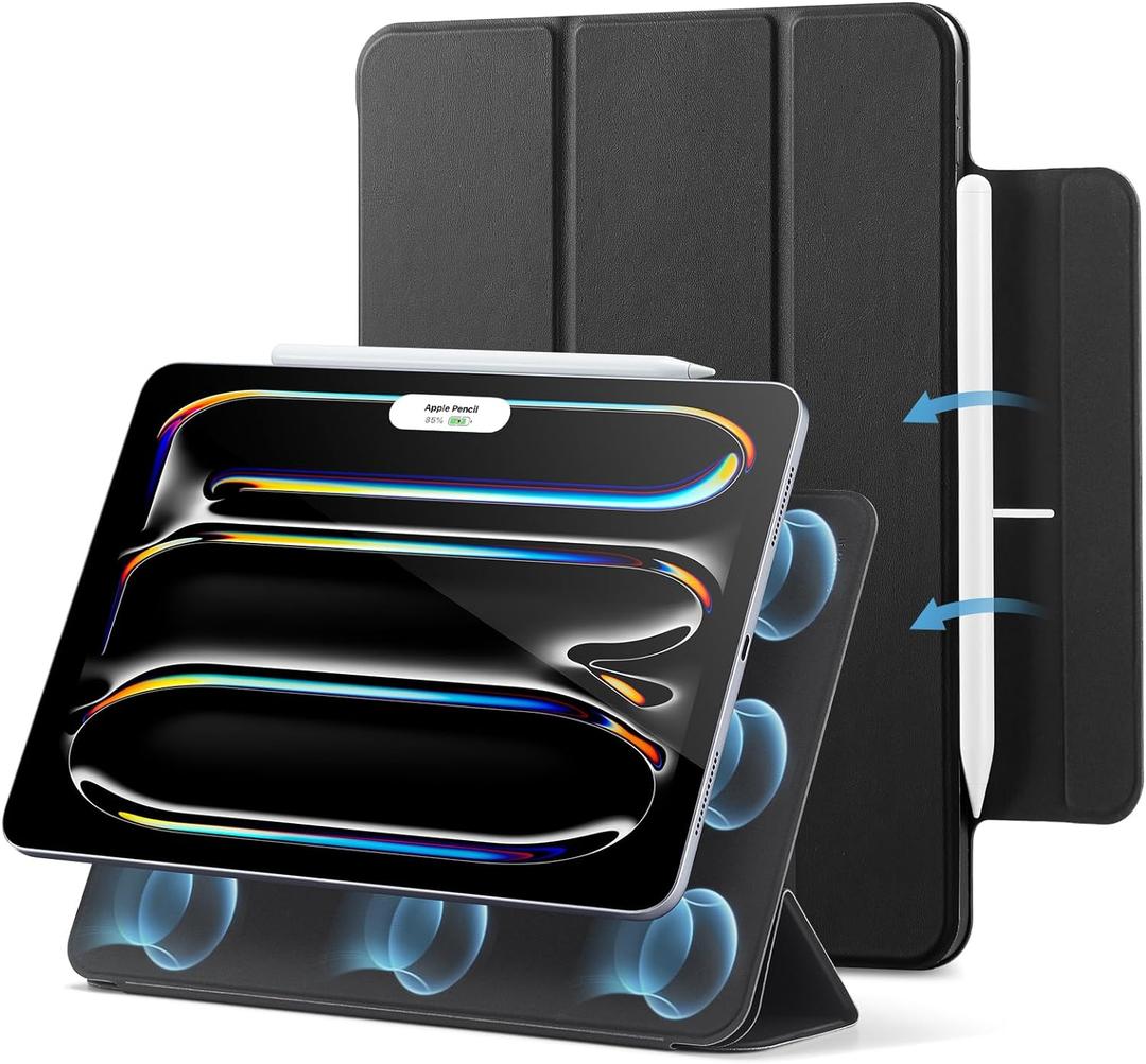 ESR for iPad Pro 11 Inch Case (M5/M4) 2025/2024, Strong Magnetic Attachment, Slim Trifold Stand Case, Supports Pencil Pro and Pencil(USB-C), Tough Protection, Auto Sleep/Wake, Rebound Series, Black