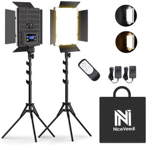 NiceVeedi 2-Pack Photography Lighting Kit, 36W Bi-Color Studio Lights 2700-6500K CRI 95+, Dimmable LED Video Light Kit with Remote Control & 72 Tripod Stand, Lighting for Video Recording/Photography