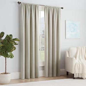 ECLIPSE Solid Thermapanel Modern Room Darkening Rod Pocket Window Curtain for Bedroom (1 Panel), 54 in x 63 in, Stone