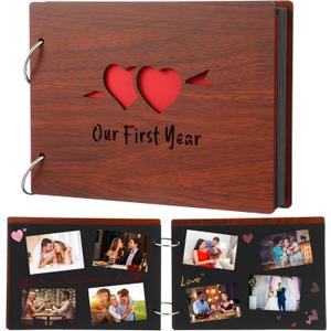 Cinnvoice Our First Year Scrapbook, 1-Year Down Photo Album for Couples Handmade DIY Memory Notebook Family Photo Album for Couples Husband Wife Memory Book(Our First Year-red)