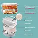 2 Layers Lunch Box 1800ml Food Lunch Containers Portable Stackable 304 Stainless Steel Bento Box Adult Food Storage Box for School Office Outdoor Travel