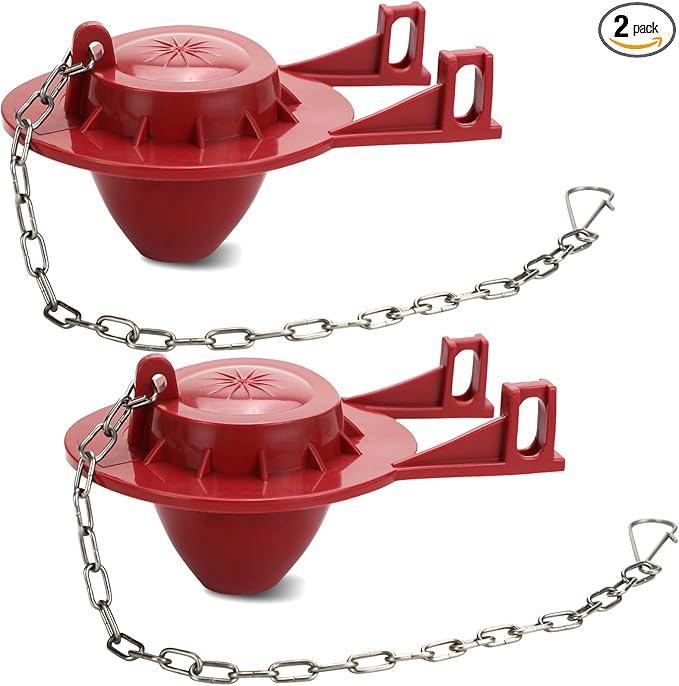 2 Pack 2-Inch Universal Toilet Flapper Replacement Kit - Fits Kohler, Toto, American Standard - High Performance Water-Saving Toilet Tank Flapper with Stainless Chain & Hook, Easy to Install Red