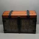 Household Essentials Vintage Wood Storage Trunk, Large, Blue Body/Brown Lid/Floral Design