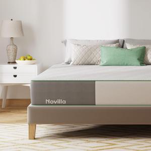Novilla Twin Mattress, 10 Inch Gel Memory Foam Mattress Twin Size for Cool Night Sleep & Pressure Relief, Medium Firm with Breathable Bamboo Cover, Mattress in a Box, Lullaby (White&grey)