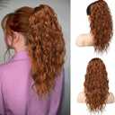 SEIKEA 18" Ponytail Extension Claw, PT002 Tia Long Multi Layered Hair Fluffy Thick Wavy Curly Clip in Hair Extensions Ponytail Natural Soft Synthetic Hairpiece for Women Copper Red