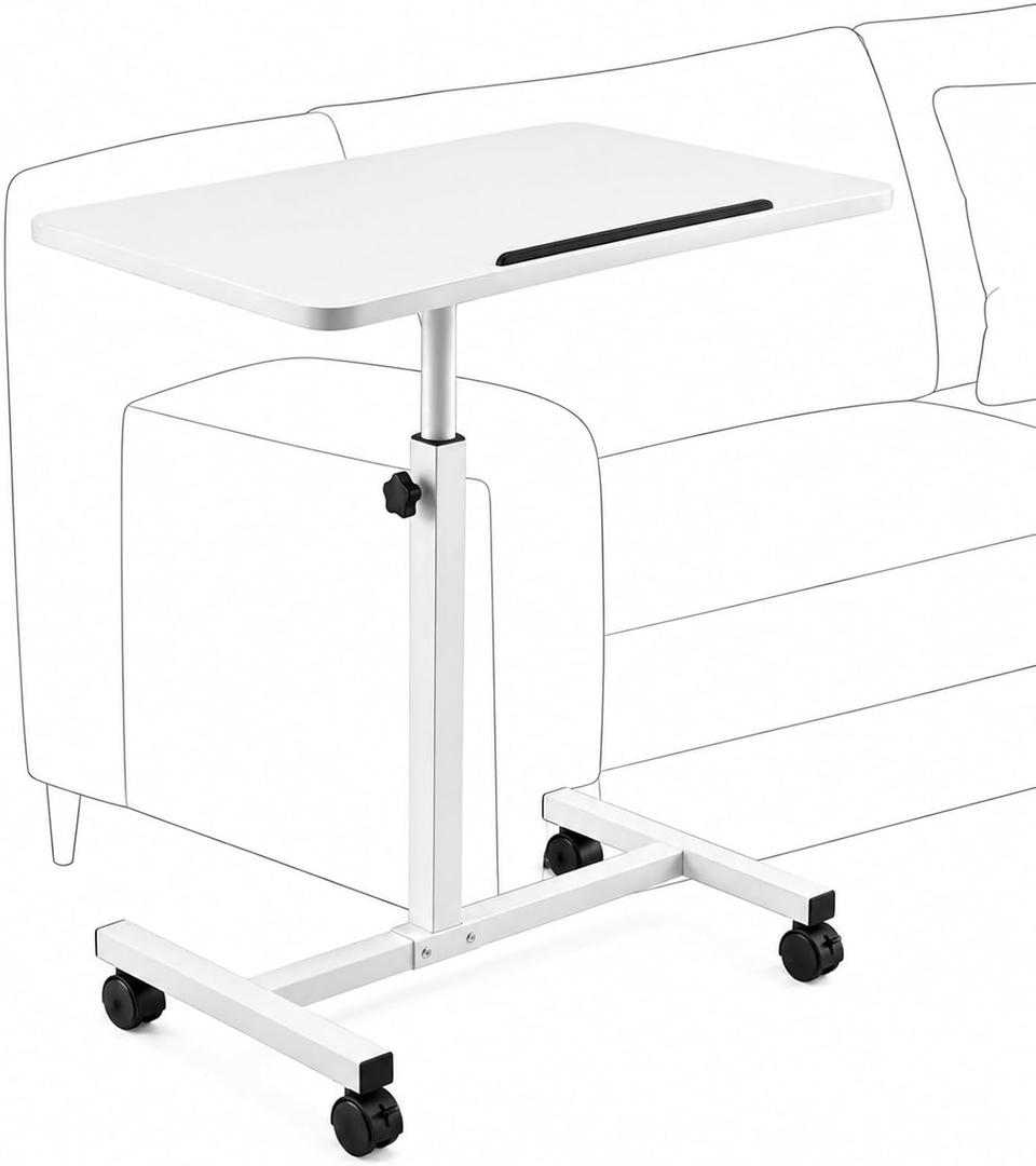 Adjustable Bedside Table with Wheels, Rolling Desk for Laptop and Eating