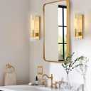 Gold Wall Sconces Set of 2, Modern Bathroom Sconces Wall Lighting Vanity Light Fixtures with Clear Glass, Bathroom Sconces Set of 2, Indoor Wall Sconce for Bathroom Living Room Bedroom