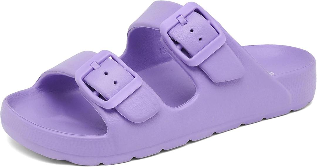 INMINPIN Boys Girls Double Buckle Slide Sandals Comfort Beach Pool Shower Slippers Adjustable Indoor Outdoor Little Kid/Big Kid (Purple)
