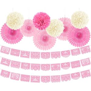 Mexican Cielito Lindo Party Decorations Include Pink Papel Picado Mexican Fiesta Party Banners Paper Fans Paper Pom Poms Day of the Dead Cinco De Mayo Home Baby Shower Party Supplies