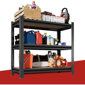 ErgoNova Garage Shelving 1800LBS Heavy Duty Shelving Units and Storage Shelves Adjustable 3 Tier Metal Shelving for Kitchen,Utility Room and Basement, 24" D x 47.24" W x 51.2" H, Black