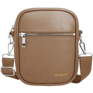 Small Crossbody bag for men shoulder bag mens purse satchel Pu leather messenger bag (Brown)