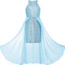 GRACE KARIN Girls Halter Neck Sequin Dress Kids Fancy Formal Party Christmas Sparkly Pageant Birthday Dresses (Blue, 10Y)