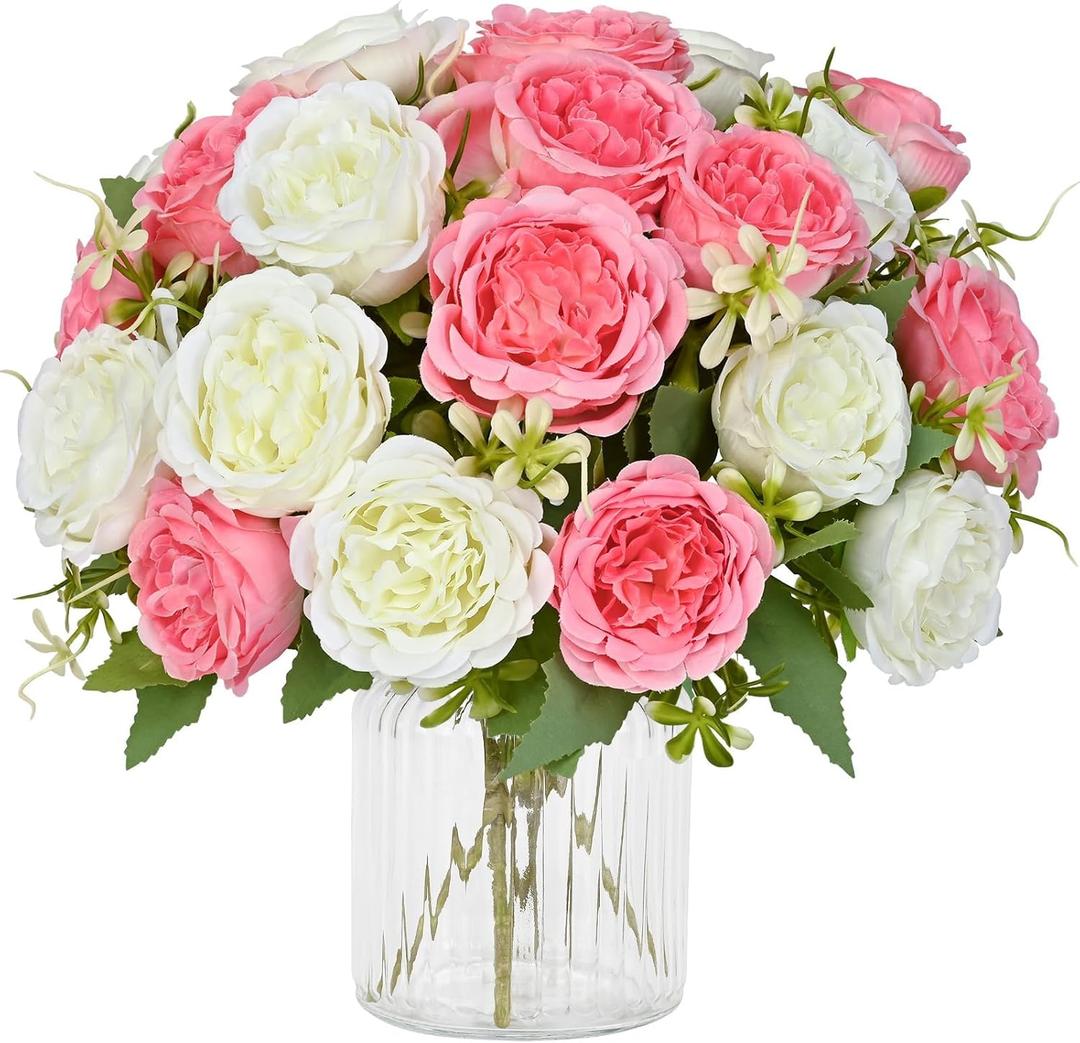 MARTINE MALL 4 Packs Peonies Artificial Flowers, Mixed White Pink Artificial Peonies, Silk Peonies Flowers Fake Peonies Artificial Flowers Peonies Bouquet for Centerpiece Table Wedding Home Decor