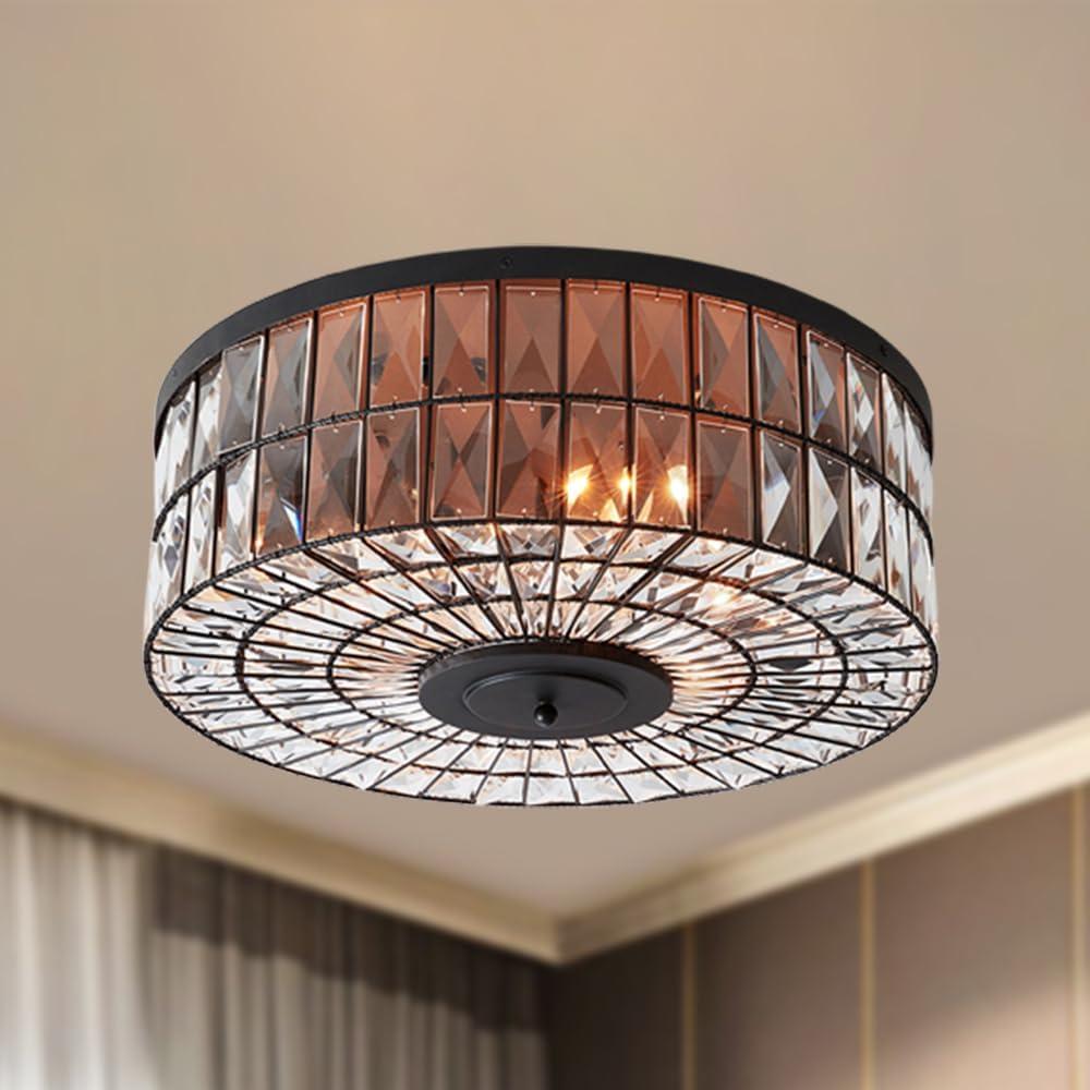 Modern and Elegant Crystal Flush Mount Ceiling Light, Stylish Lighting Fixture Indoor Hanging Light for Kitchen, Living Room, Bedroom, Hallway, and Bathroom (24 Inch)