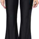 2 x Sghenr Women's Shiny High Waisted Flare Yoga Pants Tummy Control Wide Leg Casual Workout Leggings (Black, M)