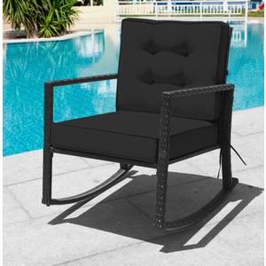 Patiojoy Outdoor Wicker Rocking Chair Glider Rattan Rocker Recliner with Cushion