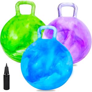 3 Pack Bouncy Balls with Handle for Kids, Ride On Toys Balls for Kid 3 4-8, 15 Inch Hopper Ball with Air Pump for Kids Jumping Sports Ride Games Balance Exercise Indoor Outdoor Fun