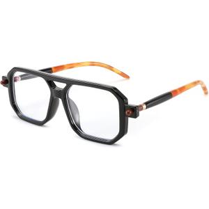 FEISEDY Reading Glasses Vintage Square Blue Light Blocking Glasses Women Men 70s Flat Aviator Glasses B0090 Black 2.0x