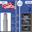 11 Gauge Flag Pole Kit with Solar Light for Outside House, 120 MPH Flagpole Hardware 25FT Silver Metal for In Ground Use, 2.3 mm Thickness, with Flag
