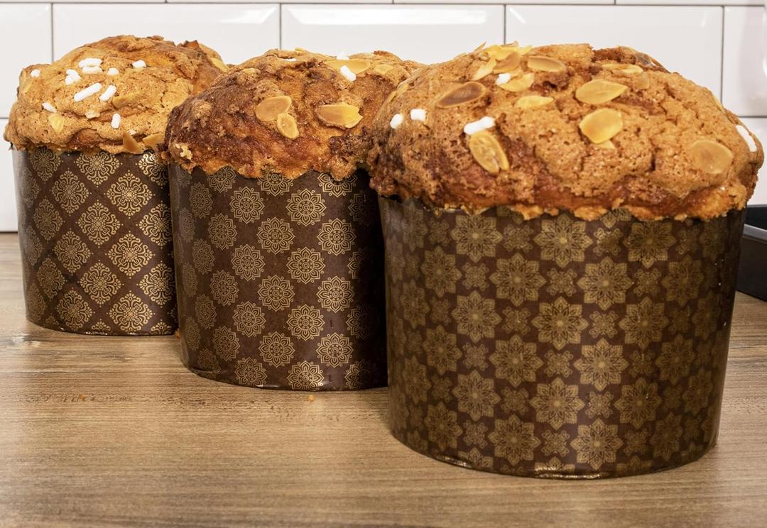 12 oz Easter Bread Forms Paska Mold Kulich Paskha Pantone 12 pcs - Easter Bread Paper Mold Panettone Paper Mold - Standard Non Stick Panettone Paper Bread Baking Molds - Brown Design