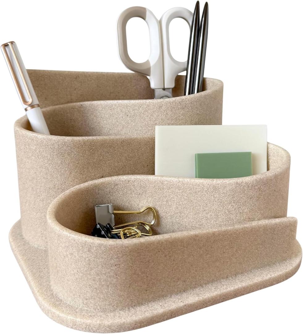 OAKOA Aesthetic Desk Organizer - Aesthetic Office Desk Accessories - Boho Pen Holder - Neutral Beige Desk Accessories - Home Office Essentials for Women - Cute Pencil Holder