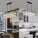 LMQNINE Modern Rectangle Chandelier for Dining Room, Black Crystal Chandelier Linear Light Fixture, Farmhouse Chandeliers for Kitchen Island, Bar Table, L35.43'' x W11.81'' x H9.84'', Square-35.43in